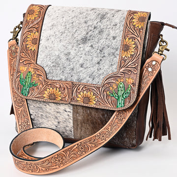 American Darling Messenger Hair on Hand Tooled Genuine Leather Western Women Bag Handbag Purse | Cute